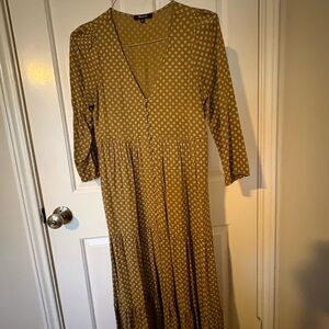 Madewell Olive Green Patterned Long Sleeve Dress